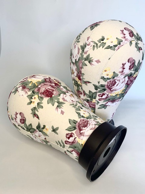 Flower Pattern Canvas Mannequin Wig and Topper Stand