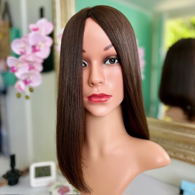 Beatrice 16'/Silk Top Human Wig Natural Medium Brown - Image 3